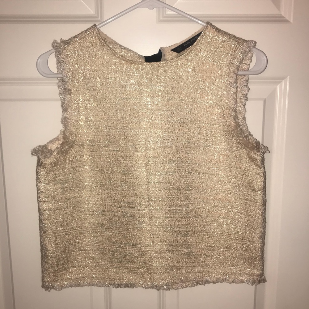 Zara pink & gold metallic light weight tweed top